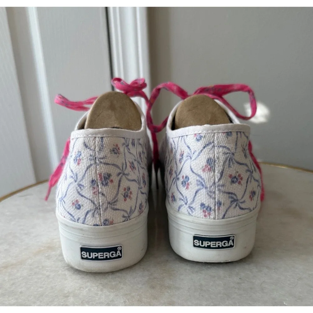 LoveShackFancy x Superga Platform Sneakers Floral Print Pink Laces Size‎ 41.5